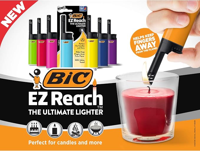 BIC EZ Reach Lighter, Assorted Colors, 40-Count Tray (Colors Will Vary), Great for Candle Lighting