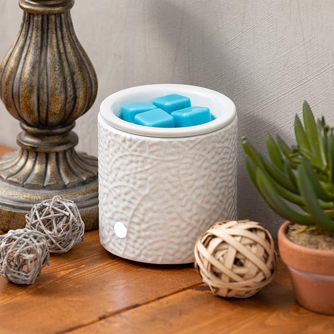 White Leaf Ceramic Candle Warmer Electric with Safety Timer | Automatic Plug in Fragrance Warmer for Scented Wax Melts, Cubes, Tarts | Air Freshener Set for Home Décor, Office, and Gifts