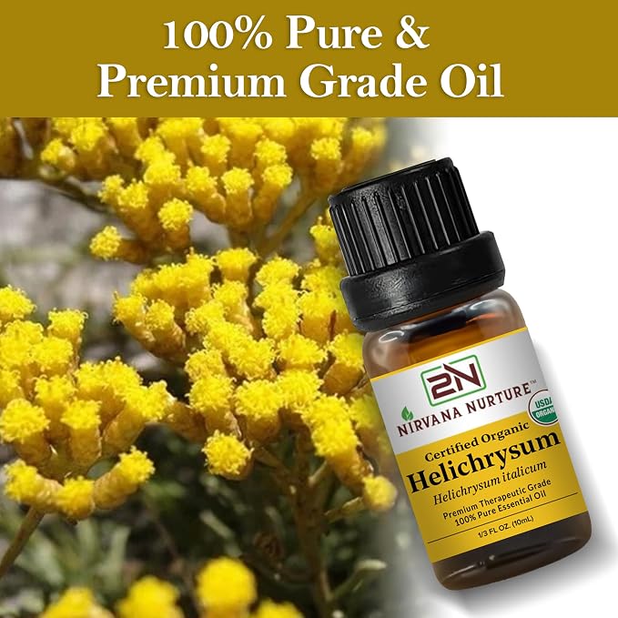 Helichrysum Essential Oil, USDA Certified Organic, 100% Pure Undiluted, Aromatherapy Oil for Diffuser, Hair & Skin Care