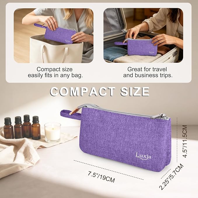 LUXJA Essential Oil Carrying Bag - Holds 9 Bottles (5ml-15ml, Also Fits for Roller Bottles), Portable Organizer for Essential Oil and Small Accessories, Purple