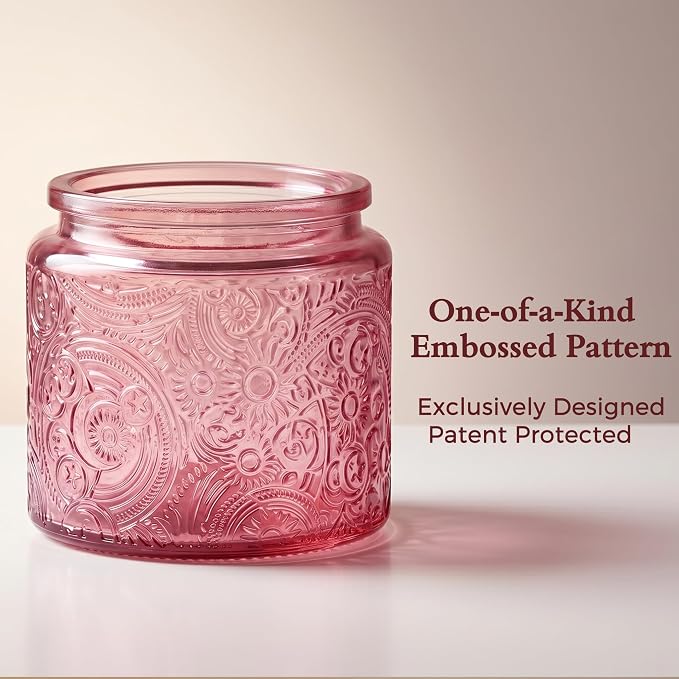 10 oz Pink Sun Moon Stars Candle Jars with Metal Lids, 9 Pack | Patented Embossed Design, Includes Wick Centering Devices & Warning Labels, Multiple Color Options