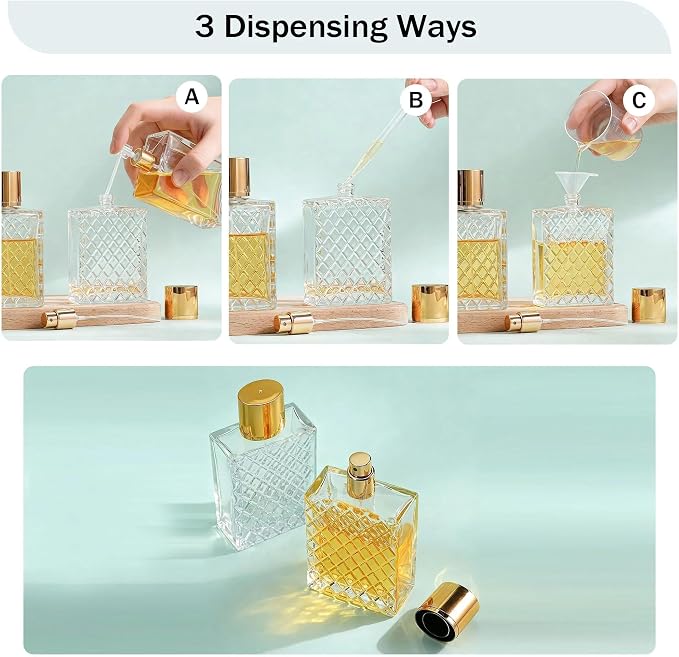 YU FENG 2 Pack Refillable Glass Spray Perfume Bottles Cosmetic Fine Mist Atomizer Bottle Empty Portable Clear Glass Essential Oil Container for Travel & Home, 100ML, 2 Pack