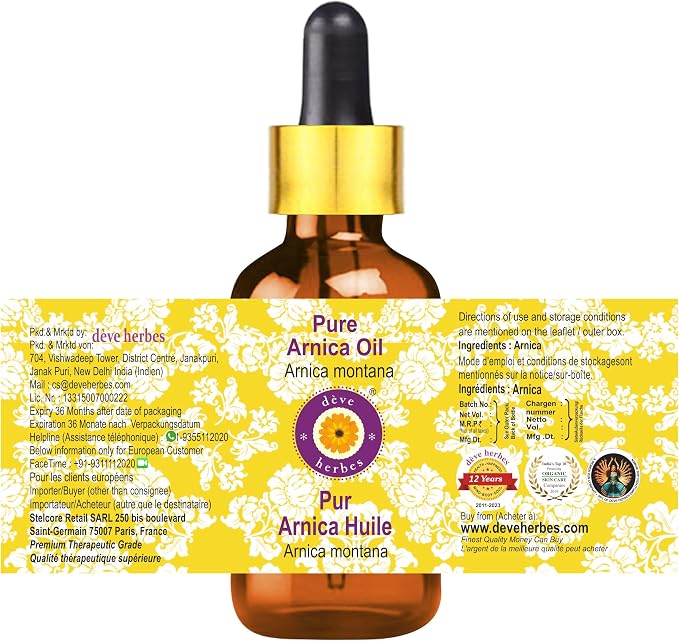 Deve Herbes Arnica Oil (Arnica Montana) with Glass Dropper | Infused | Pure | Non-Sticky | Lightweight | for Facial Care | Men & Women | 15ml (0.50 oz)