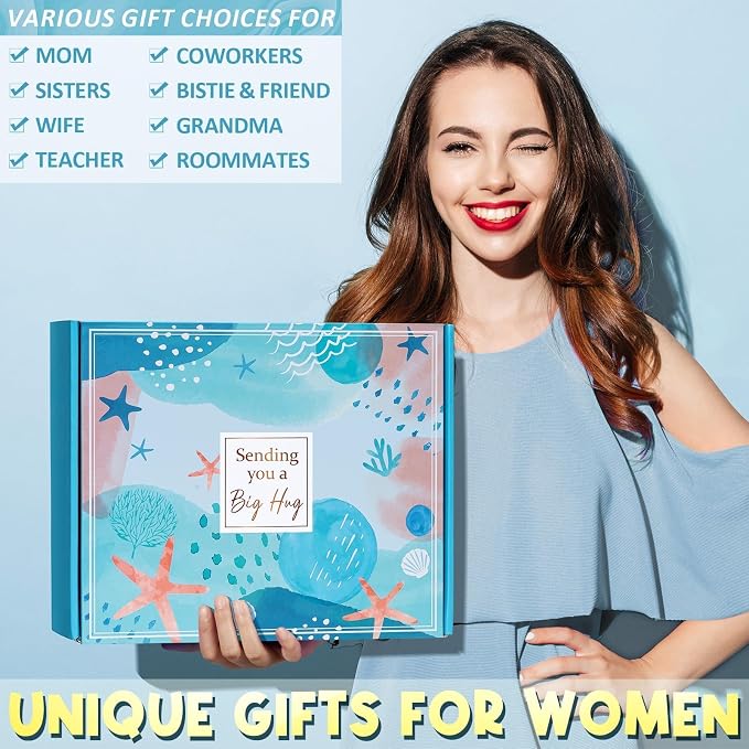 Birthday Gifts for Women Self Care Get Well Soon Gifts, Ocean Relaxing Spa Kit Bath Gift Basket Care Package w/ Flannel Blanket 40 OZ Tumbler, Mother's Day Gift for Mom Her Wife Girlfriend Sister