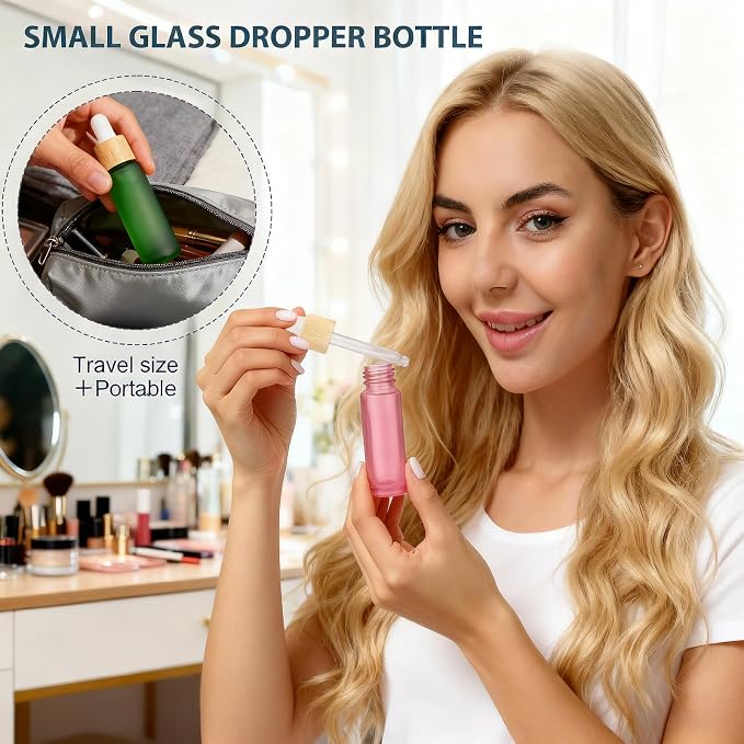 Ellbest 10ml Essential Oil Dropper Glass Bottle 10pcs Colorful Glass Vilas with Eye Dropper, Reusable Sample Container for Travel, Perfume (Multi-color)
