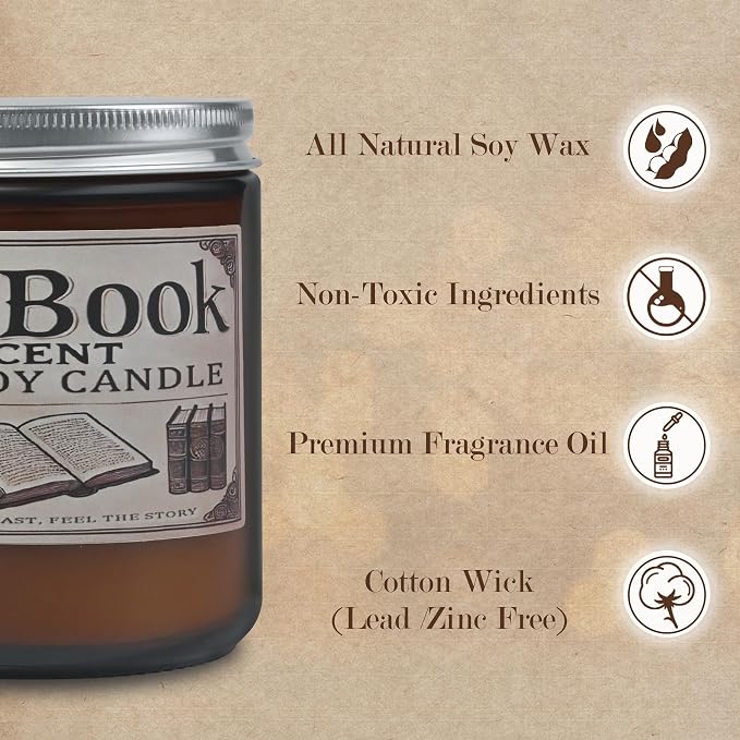 Old Book Candle, Book Lovers Gifts Ideas for Readers, Reading Accessories, Bookish Present, Birthday Gifts for Women, Bookworm, Librarian, Men