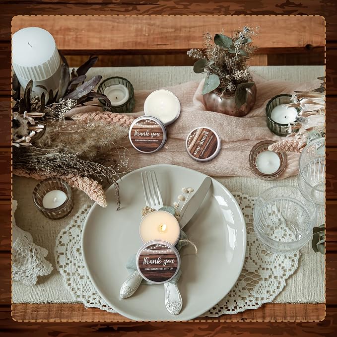 MTLEE 50 Pcs Wedding Candles Gift Favors for Guests 1 Oz Lavender Scented Soy Wax Aromatherapy Candle Favors for Bridal Shower Rustic Wedding Party Guests(Wooden Grain)