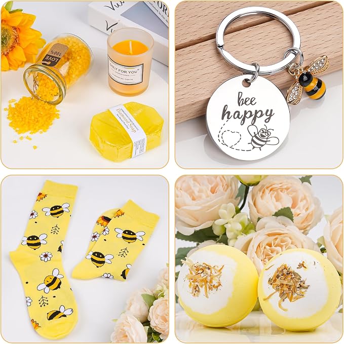 Bee Birthday Gifts for Women - Bee Lover Gift for Happy Bee Day Her Relaxing Spa Box, Inspirational Blanket Tumbler Bath Bomb Sentend Candle Yellow Present for Mom Friends Sister Best Friend Wife