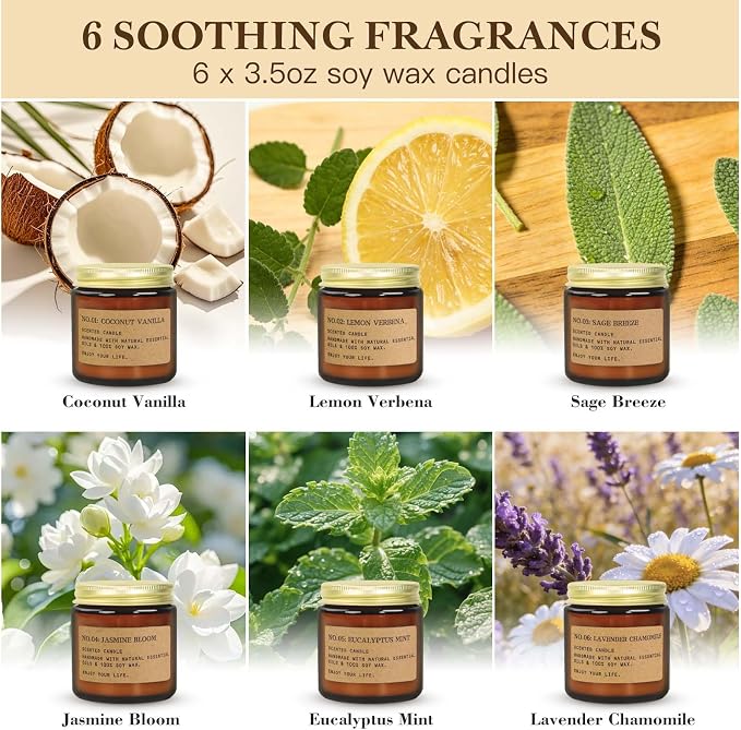 Candles for Home Scented, 6Pack 3.5 Oz Soy Wax Candles Gifts Sets with Sage Breeze & Lavender for Birthday Valentine's Day Gifts Women Mothers Day