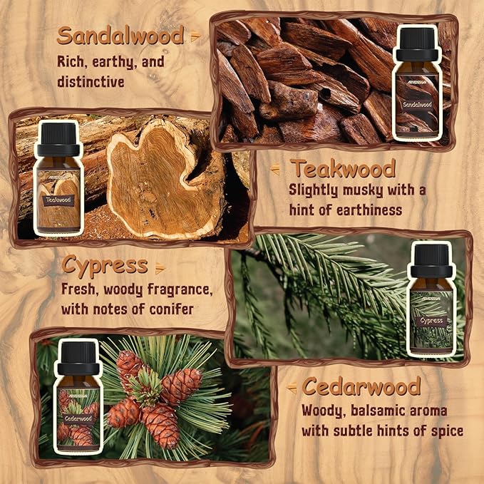 ARVIDSSON Woody Essential Oils Set, Wood Fragrance Oils Gift Set, 12 x 10ml Woodsy Essential Oil for Diffuser - Cedarwood, Sandalwood, Pine, Cypress, Frankincense, Juniper Berry, Clove and More