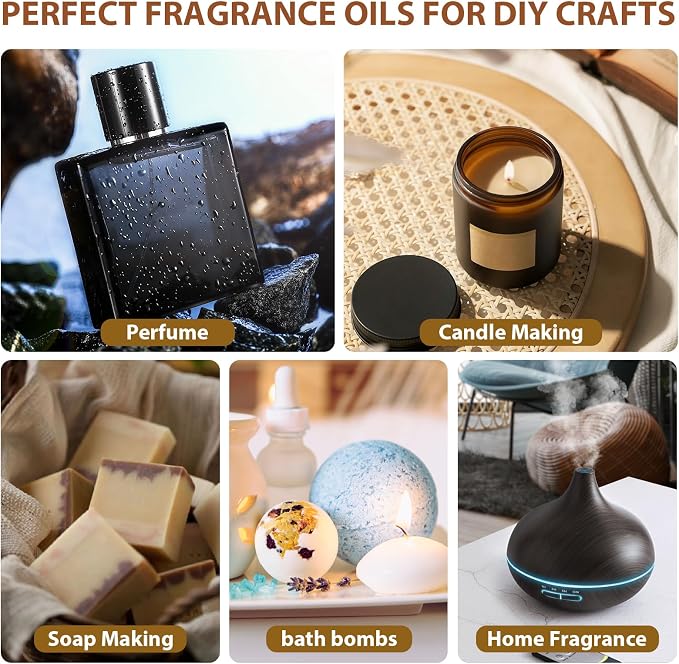 FUHITIM Fragrance Oil Gentlemen's Set, Scented Oil for Candle Scents for Candle Making, Soap Making Scents, Diffuser Oils Scents | Leather, Sweet Tobacco, Teakwood, Bay Rum, Cedar, Sandalwood (6*10ML)