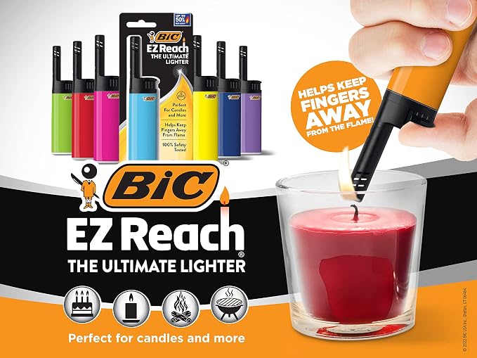 BIC EZ Reach Candle Lighter, The Ultimate Lighter with Extended Wand for Grills and Firepits (1.45-inch), Bob Marley Lighters, 4 Count Pack (Assortment of Designs and Packaging May Vary)