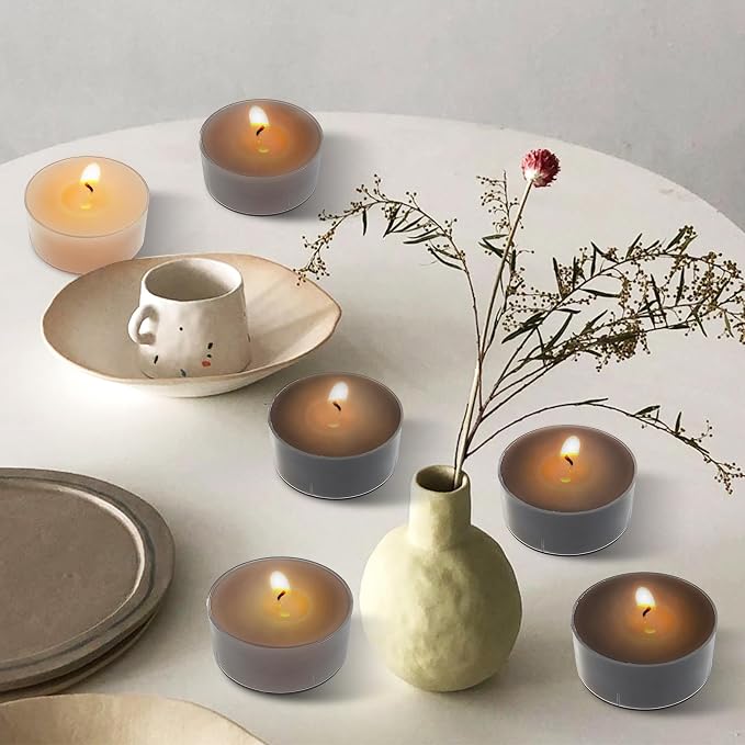Tea Lights Gradation Brown Tea Candles Set of 24 – Tealight Candles with Coffee Scent, Long Burning Handmade Tealights for Wedding Meditation Home Decor Gift