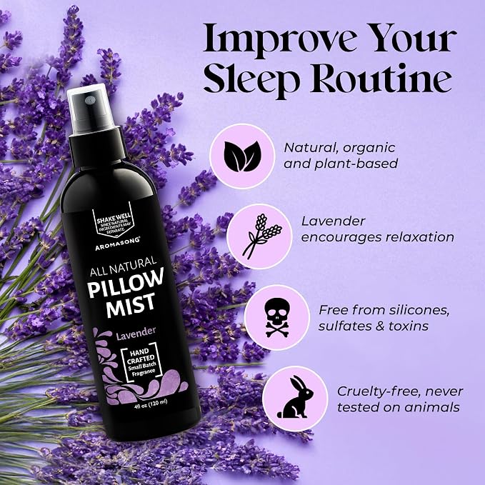 Aromasong Lavender Spray for Sleep Pillow | 2-Pack | All Natural Calming Linen & Bedtime Sleep Mist for Deep Sleep - Pillow Spray for Sleeping Aromatherapy with Botanical Essential Oils for Relaxing
