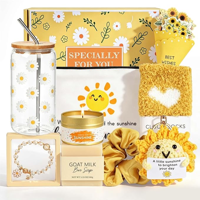 Sunshine Gifts for Women, Birthday Gift for Teen Girls, Teen Girl Gifts Trendy Stuff, Teenage Girl Gift Baskets, Cheer Up Set Feel Better Box for Women, Sister, Daughter, Her, Best Friend (Yellow)