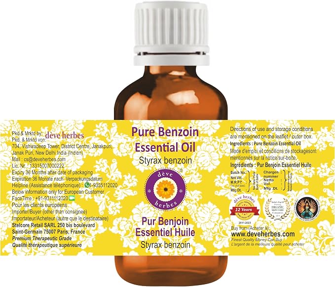 dève herbes Benzoin Essential Oil (Styrax Benzoin) Pure | Viscous Texture | Rich Aroma | Unisex | All Skin Types | for External Use Only | Natural Extract | Steam Distilled 30ml (1 oz)