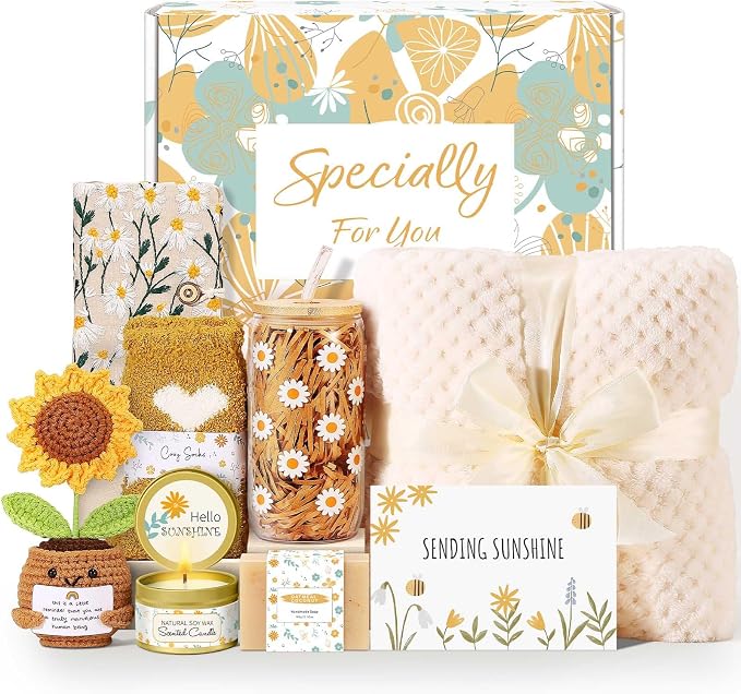 Self Care Gifts for Women Gift Baskets，Sending Sunshine Thinking of You Care Package Spa Gift Sets, Mothers Day Birthday Gifts for Women Mom Sister Wife Grandma Best Friends Her - Ivory