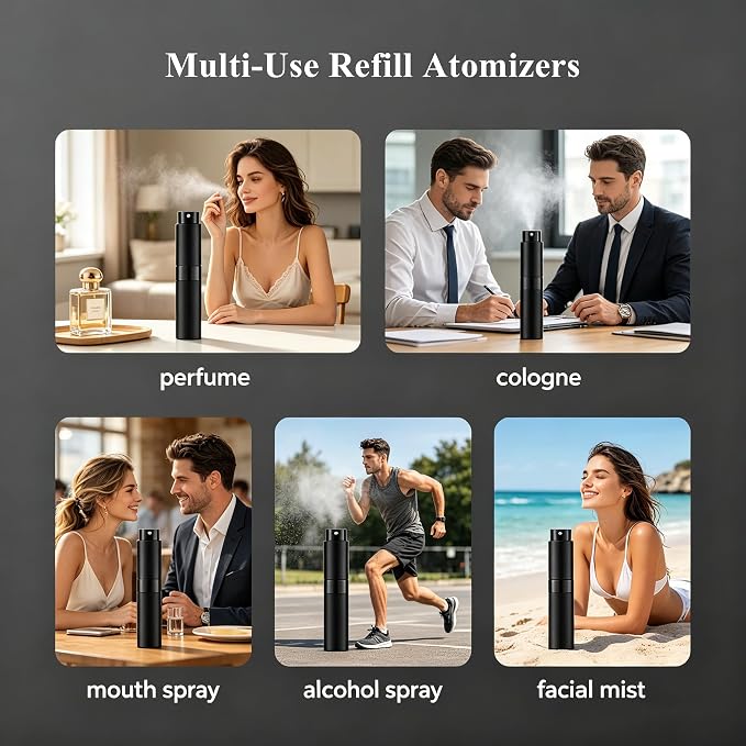 8ML Refillable Travel Perfume Atomizer, Leak Proof Empty Cologne Spray Bottle, Portable Sprayer Travel Essentials for Men Women, 5-Pack