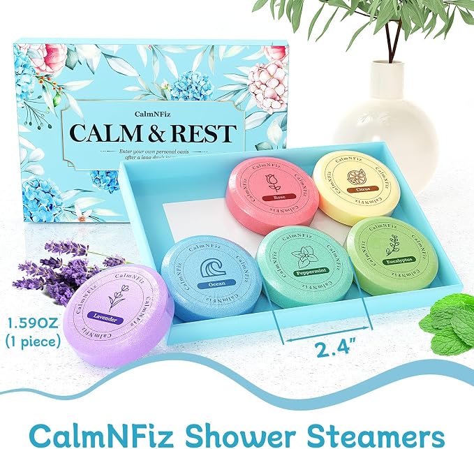CalmNFiz 6 Pack Shower Steamers Aromatherapy, Birthday Gifts for Women Men, Mother’s Day Gifts for Wife Mom Grandma Daughter Teen, Relaxation Self Care Natural Essential Oil