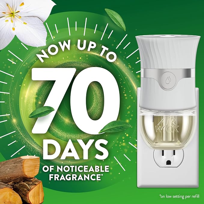 Air Wick Plug-In Scented Oil Refills, 4 Count, Warm Woods & Jasmine, Air Freshener, Essential Oils