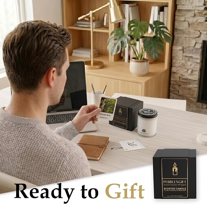Wild Breath Woody Scented Candle 9oz Soy Wax Frosted Glass Jar for Home Decor - Scent Hunter Scented Card Included - Ideal Gift for Self-Care & Relaxation for Men & Women Gift
