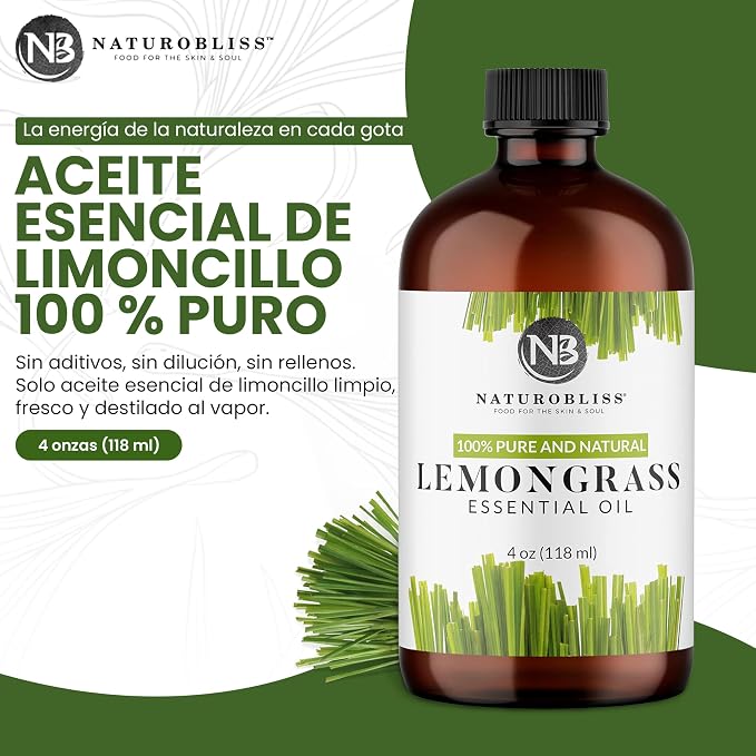 NaturoBliss 100% Pure Lemongrass Essential Oil Therapeutic Grade Premium Quality (4 fl. oz) with Glass Dropper, Perfect for Aromatherapy