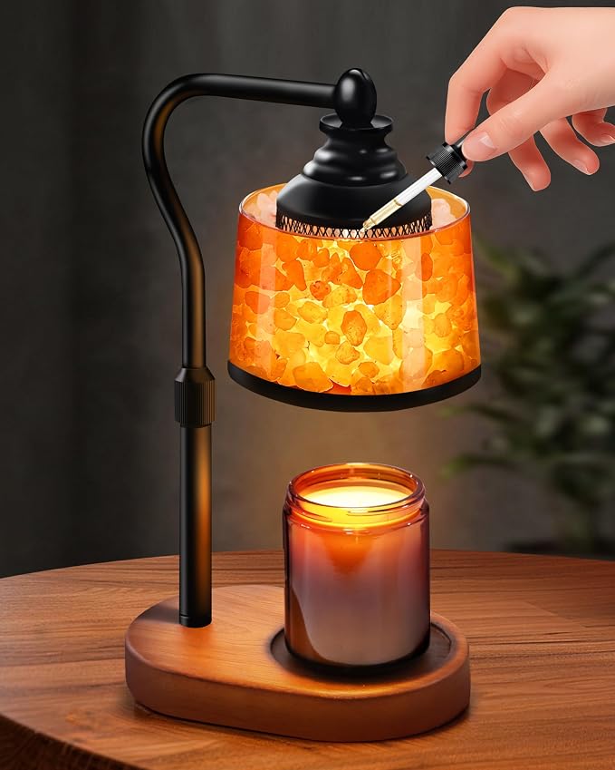 3-in-1 Candle Warmer Lamp with Timer Dimmable, Himalayan Salt Lamp & Passive Diffuser, Gifts for Women, House Warming Gifts, Wax Melt Warmer for Jar Candles (2 Bulbs)