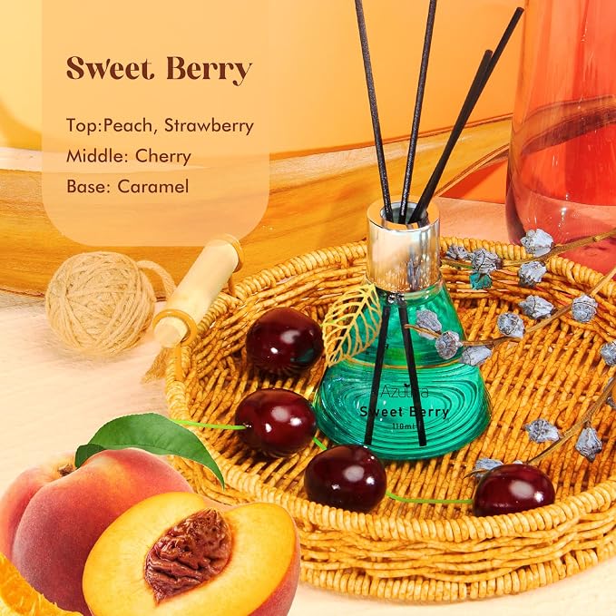 Azulfra Reed Diffuser Set 3.4 oz, Berry Scent Diffusers for Home, Aromatherapy Diffuser for Room Office and Desk Decor