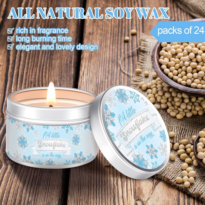 MTLEE 24 Pcs Snowflakes Baby Shower Party Favors Candles Lavender Scented Baby Shower Favors for Guests Rustic Tealights Candles Gender Reveal Return Gifts (1.2 oz, Blue)