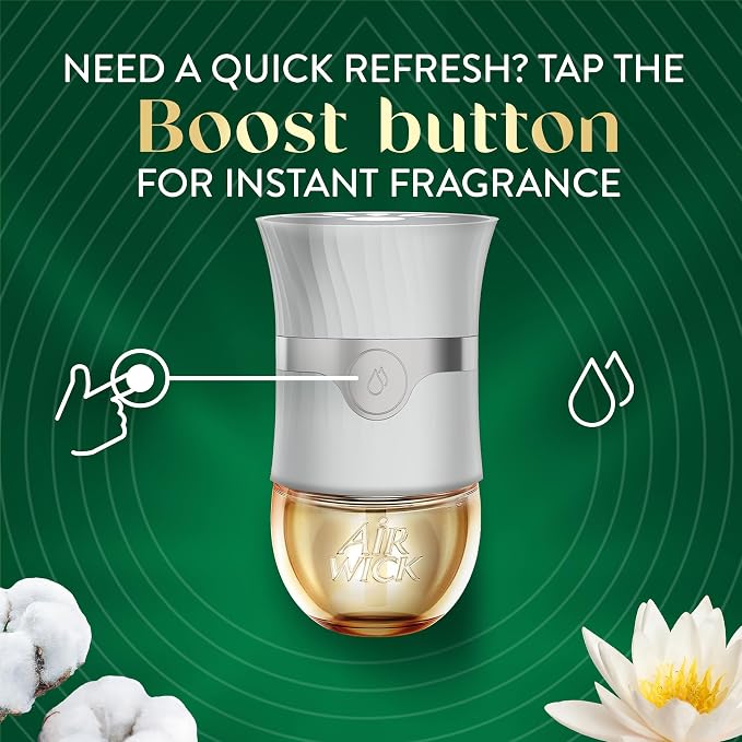Air Wick Plug-In Scented Oil Refills, 4 Count, Cotton & White Lotus, Air Freshener, Essential Oils