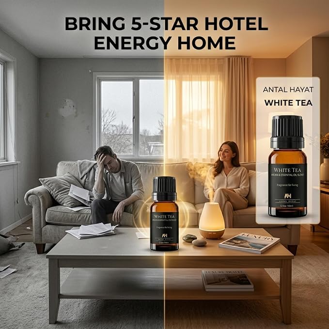 Hotel Diffuser Oil Inspired by The White Tea Hotel Scent - Home Luxury Scents - Premium Fragrance Oil for Ultrasonic and Waterless Diffusers and Crafting - 10 mL, 0.34 fl oz Glass Dropper Bottle