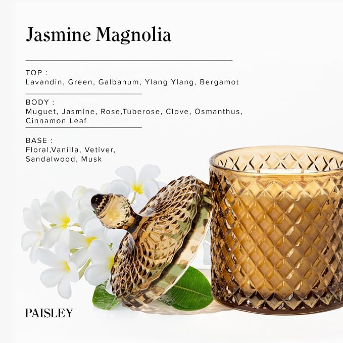 Hidden Label Jasmine Magnolia Scented Candle, 14.8 oz Wooden Wick Soy Wax Jar Candle, Floral Candle for Home, Bedroom & Living Room, 70 Hour Long Lasting Luxury Candle Gift for Women & Men