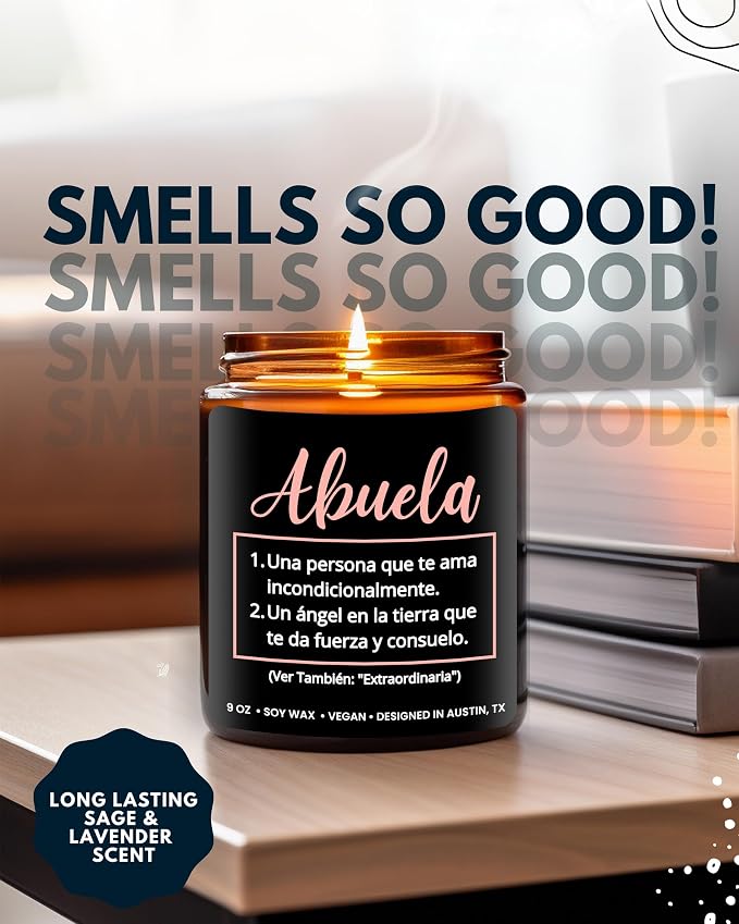 Abuela Candle, Best Grandma Gifts from Grandchildren in Spanish, Regalos para Abuela en Español, Thoughtful Present from Granddaughter or Grandson, Birthday, Mother's Day, Christmas, Gift Ready