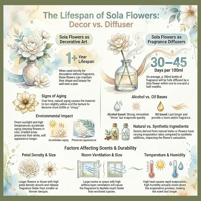 6pcs White 3" Peony Brides Dream Sola Wood Flower Diffuser with Reed Sticks for Home Fragrance Essential Oil DIY Decor