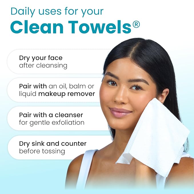 Clean Skin Club Blemish Control Clean Towels® XL, Compostable Face Towels, Eczema Association Accepted Disposable Face Towelette, Makeup Remover Dry Wipes, 2 Packs, 100 Ct Total