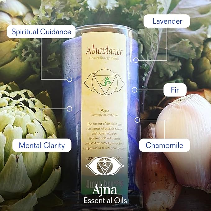 Premium Scented Candle Hand Made Chakra Energy Jar | 11 Oz Jar | Abundance, Ajna| Yoga, Prayer & Meditation Candle | Long Burn 60 Hours | Essential Oils of Lavender, Fir & Chamomile | Aloha Bay