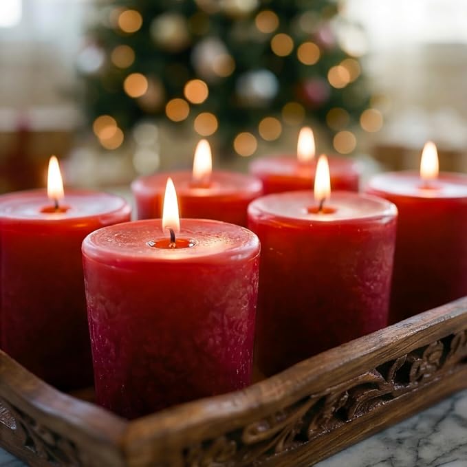 Aroma Naturals Votive Candles Essential Oil, Peace Ruby Holiday, 6 Count