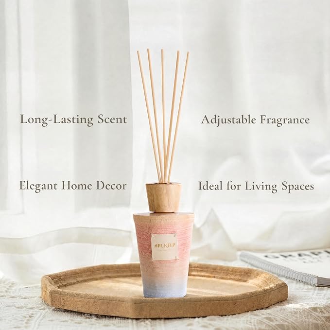 Airkeep Reed Diffuser Set, Sakura 5.1 fl oz (150 ml), Long Lasting Home Fragrance with Reed Diffuser Sticks, Decorative Room Diffuser for Bathroom, Bedroom, Living Room & Office