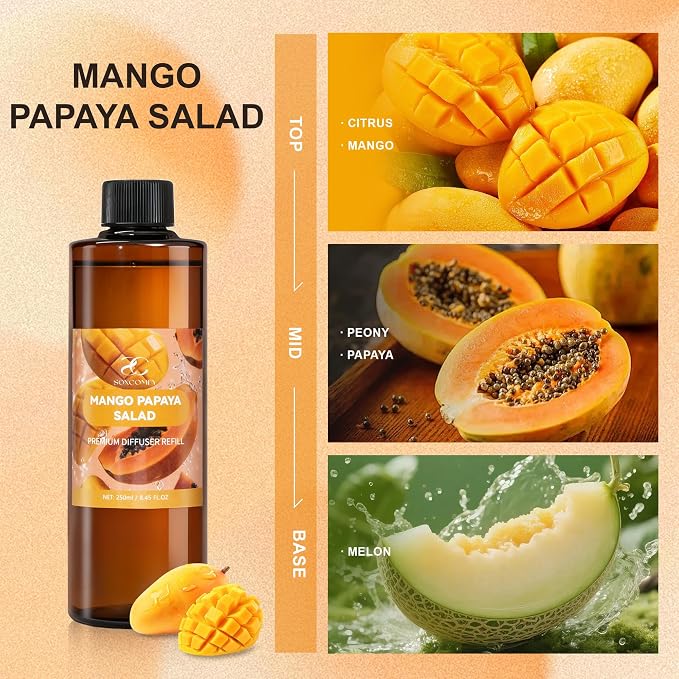 Diffuser Oil Refill, 250ml / 8.45 fl oz, Mango Papaya Salad - Reed Diffuser Oil Refill for Home Fragrance, Scented Oil for Reed Diffuser Bottles, Citrus, Mango & Melon Notes