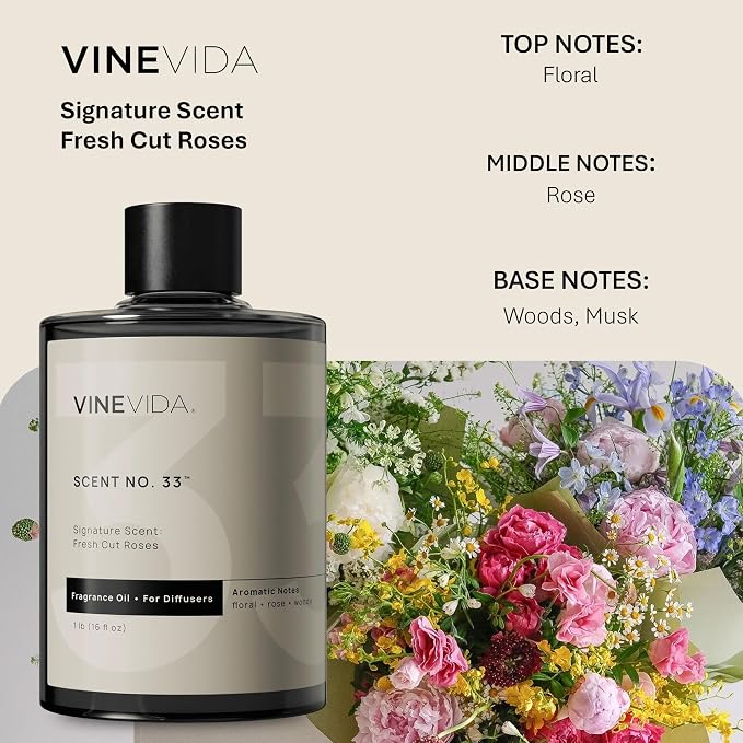 VINEVIDA [16 Fl Oz] Fresh Cut Roses Fragrance Oil for Cold Air Diffusers, Essential Oils for Diffuser Oil Refill & Air Freshener Room Spray