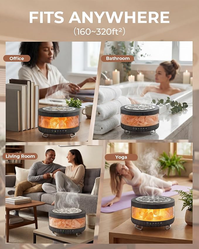 Essential Oil Diffuser with Himalayan Salt Lamp, 350ml Ultrasonic Aromatherapy Humidifier, 7 Colors LED Light, Timer & Auto Shut-Off for Home Bedroom Office Spa Yoga