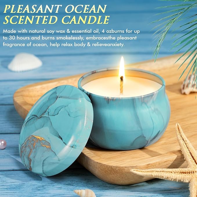 Birthday Gifts for Women Self Care Get Well Soon Gifts, Ocean Relaxing Spa Kit Bath Gift Basket Care Package w/ Flannel Blanket 40 OZ Tumbler, Mother's Day Gift for Mom Her Wife Girlfriend Sister