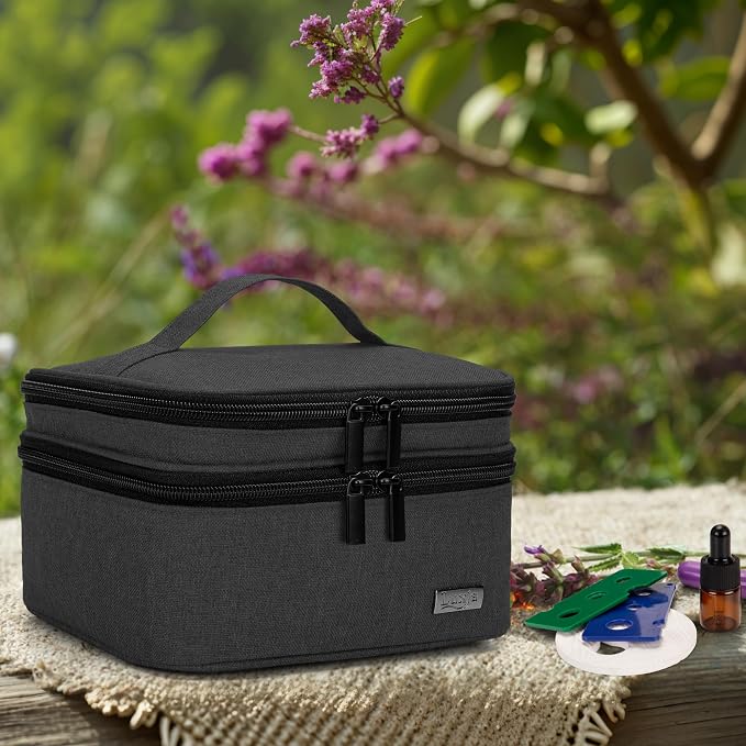 LUXJA Essential Oil Carrying Case - Holds 30 Bottles (5ml-30ml, Also Fits for Roller Bottles), Double-Layer Organizer for Essential Oil and Accessories, Black (Bag Only)