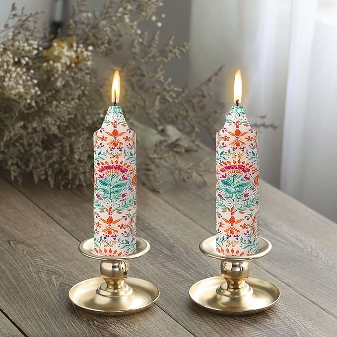 5 inch Short Candle Floral Candle Sticks Printed Candlestick Handmade Unscented Taper Candle 4 Pack Retro Flower Tapered Candles for Home Dinner Wedding Holiday