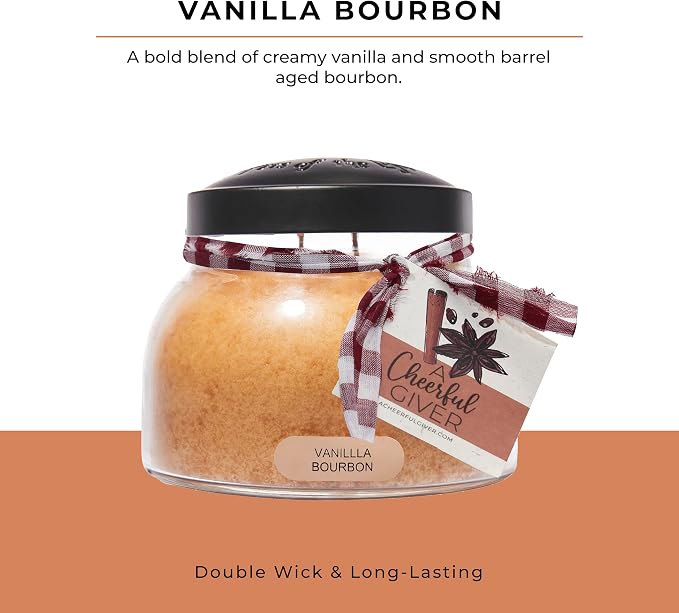 A Cheerful Giver - Vanilla Bourbon - 22oz Mama Scented Candle Jar with Lid - Keepers of the Light - 125 Hours of Burn Time, Gift Candle, Brown