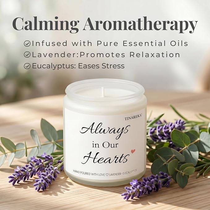 Sympathy Gift for Loss of Loved One - Always in Our Hearts Memorial Candle, Lavender Scented Soy Wax, Bereavement Gifts for Grief Support, 40 Hour Burn Time, Condolence Gift (H102)