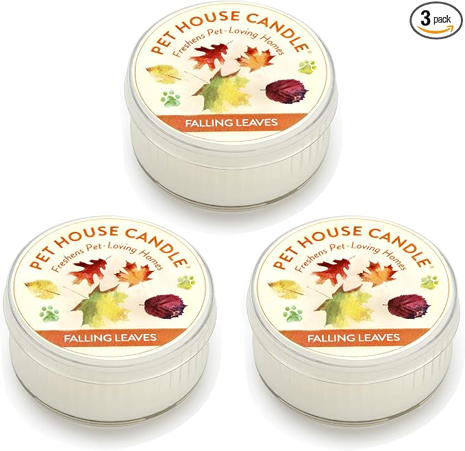 Pet House Mini Candles for Pet Odor Made with Natural Soy Wax, Plant Based, Dog and Cat Friendly Scented, Falling Leaves Pack of 3