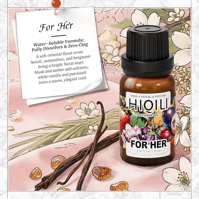 HIQILI for Her Diffuser Oil, Ideal for Reed Diffuser, DIY Luxury Perfume, Wool Dryer Ball, Long Lasting Scent - 0.34 Fl Oz