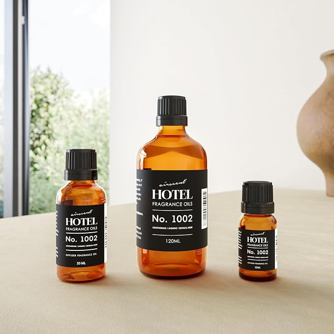 AirScent Hotel Diffuser Oil No. 1002 - Lemongrass Jasmine Amber - Hotel Scent Dupe - Premium Fragrance Oil for Ultrasonic and Waterless Diffusers and Crafting - 10 mL, .34 fl oz Glass Dropper Bottle
