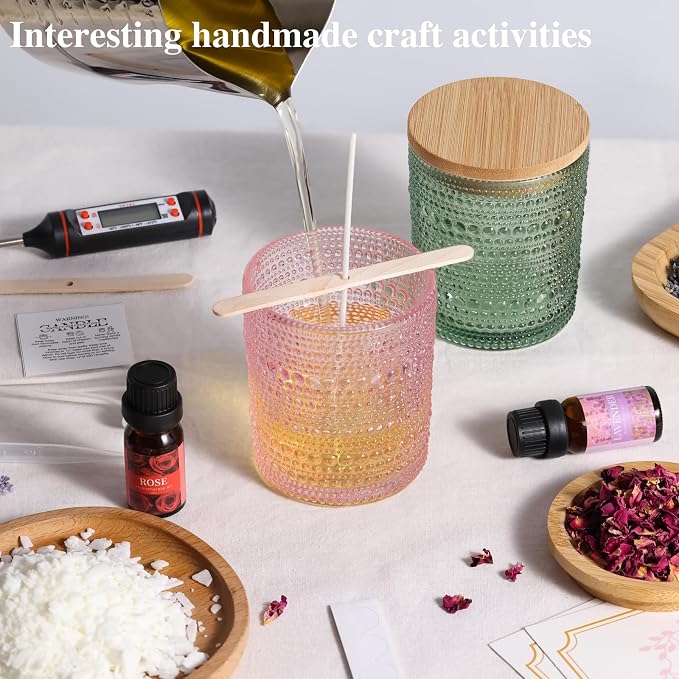 DARJEN Candle Making Kits for Beginners, DIY Starter Scented Candles Making Kit - 2 Glass Jars(Green, Pink), Soy Wax, Scented, Card & More, Full Soy Candle Making Supplies Set Perfect Gifts